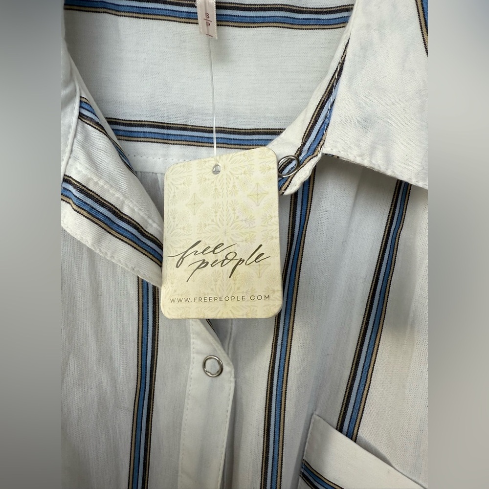 Free People White Mini Dress with Navy Stripes - Picture 9 of 10